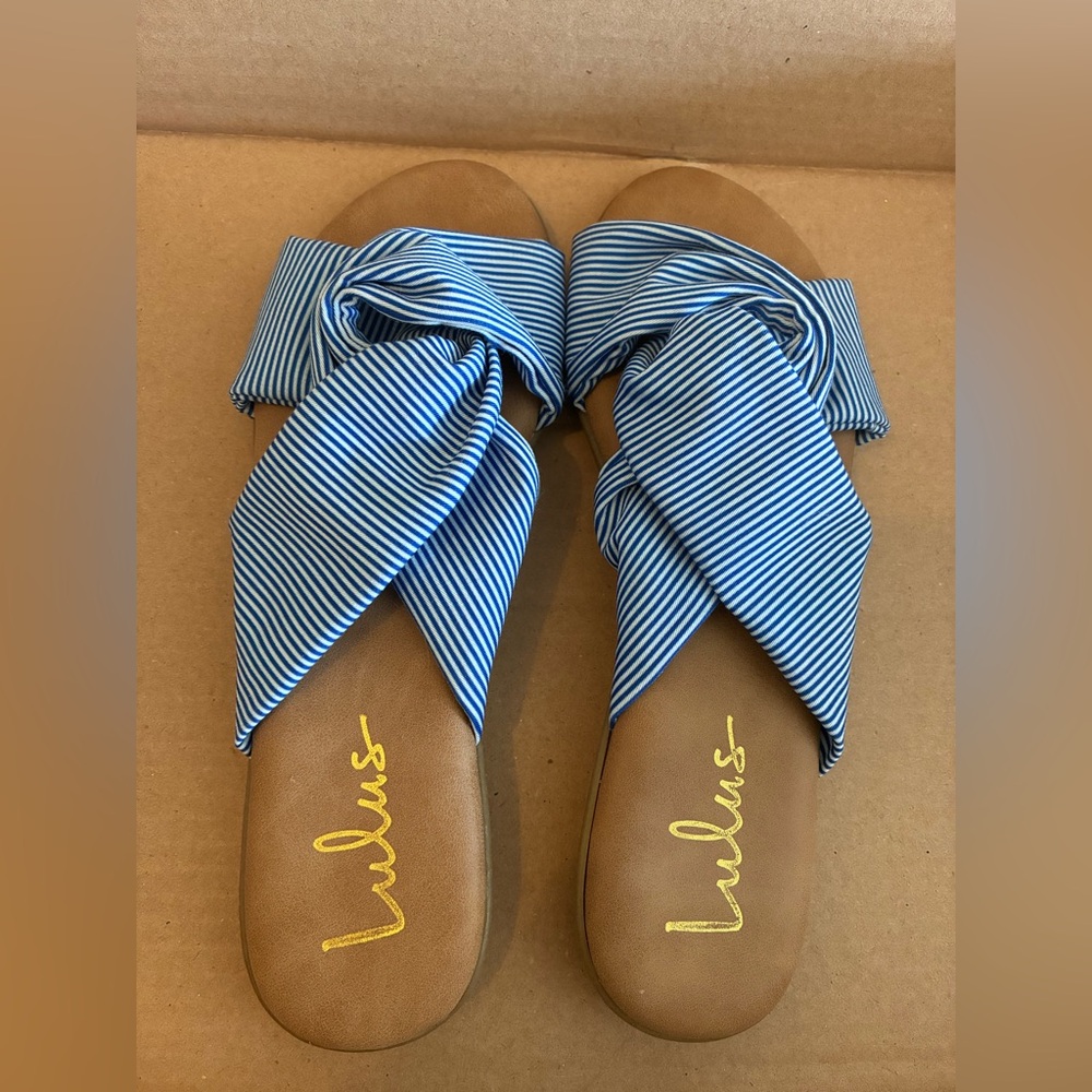NWOT Lulu's Blue and White Striped Sandals